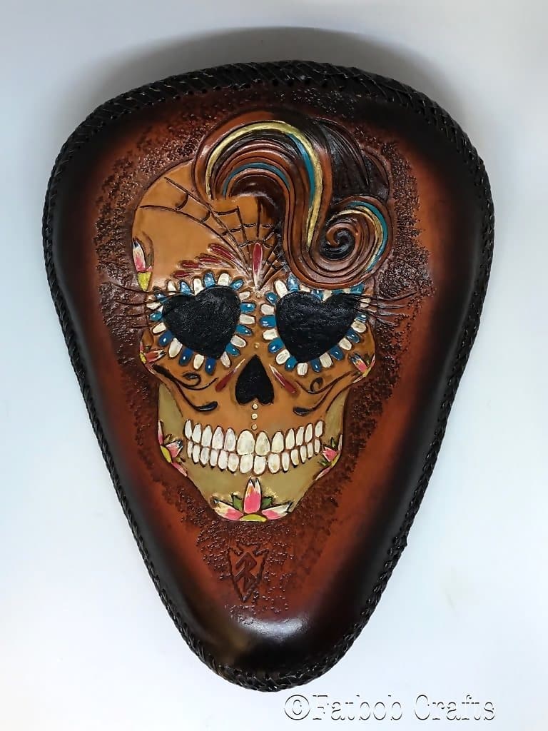 Handtooled Leather bobber saddle