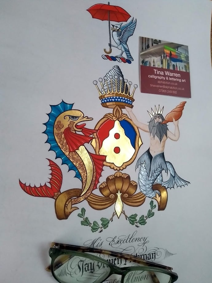 Library painting on flat vellum