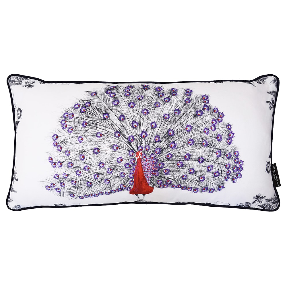 Pascal The Peacock Hand Embroidered and Beaded Bolster Cushion