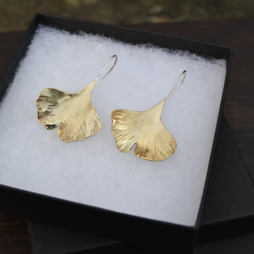 Brass Ginkgo Leaf Earrings