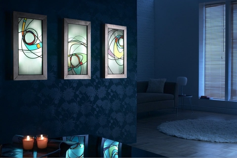 Contemporary Back-lit & Wall Mounted Stained Glass Tryptych