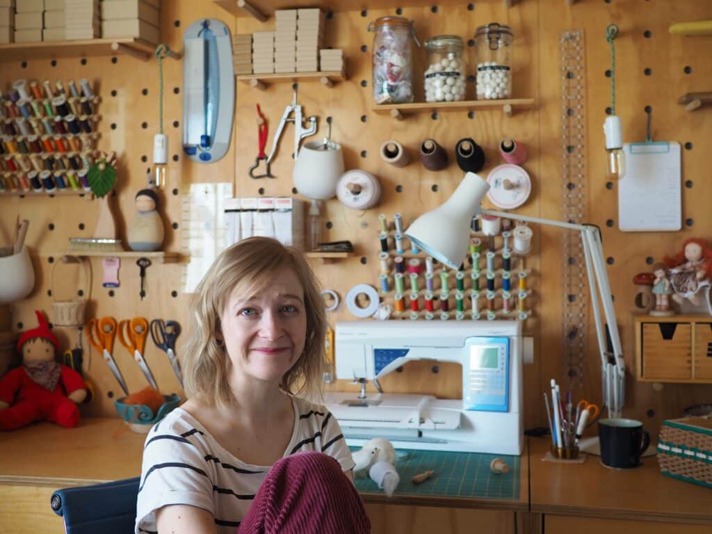 Lydia Stonely in her dollmaking workshop