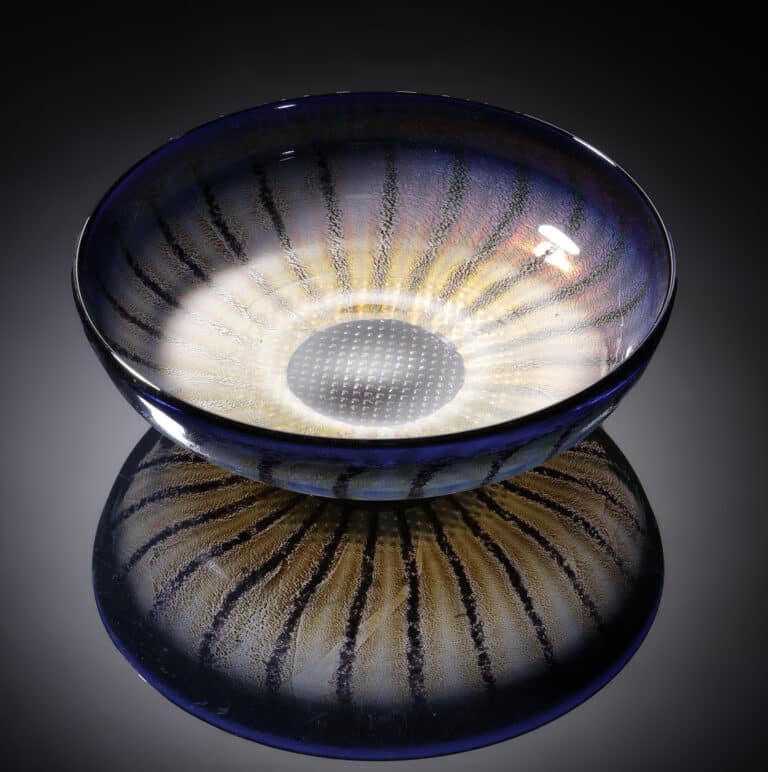 Daisy Bowl Made by Allister Malcolm Glass Limited Hand blown and with surface decoration with sterling silver leaf.  This bowl is 27cm in diameter.