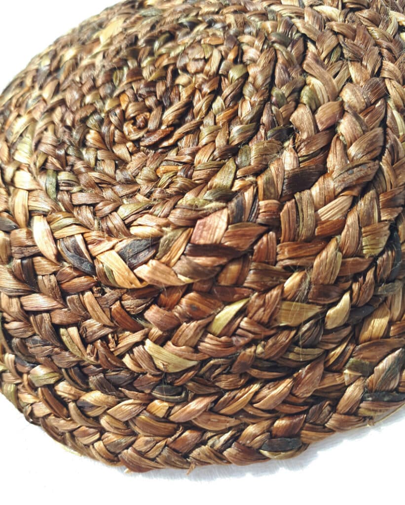 Coiled Basketry – plaited and coiled bowl made with dandelion stems