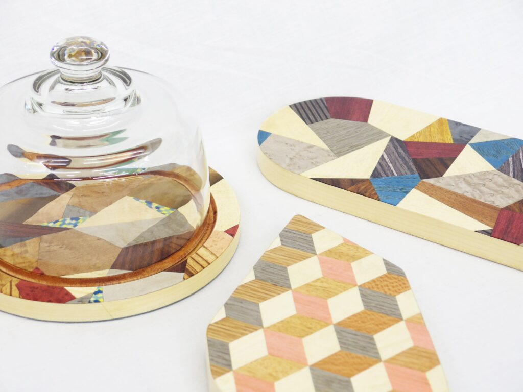 Knife cut marquetry serving boards