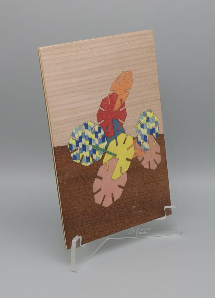 Laser cut marquetry panel (vintage toys)