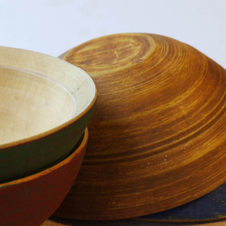 Pole lathe turned painted bowl