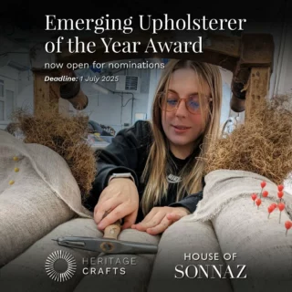 If you are an upholsterer within your first five years of professional practice and have done something to be proud of in the last 12 months, please consider applying for this year’s Emerging Upholsterer of the Year Award, a partnership between Heritage Crafts and @house_of_sonnaz. Or if you know someone else who might deserve the award, why not nominate them?

There is a £1,000 prize for the winning entry to be presented at a high-profile Winners’ Reception in November. Plus, we will also award an Emerging Leatherworker, Emerging Embroiderer, Emerging Weaver and Emerging Metalworker, with prizes of £1,000 provided by the Leathersellers’ Foundation, the Broderers’ Company, Rose Uniacke and Lucy and Laurence Butcher respectively.

To apply, complete the nomination form via the linktr.ee in our bio before the deadline of 5pm on Tuesday 1 July 2025.

📷 2024 finalist Maya Bennett
